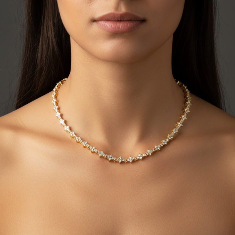 Classic Cluster Tennis Necklace | Gold