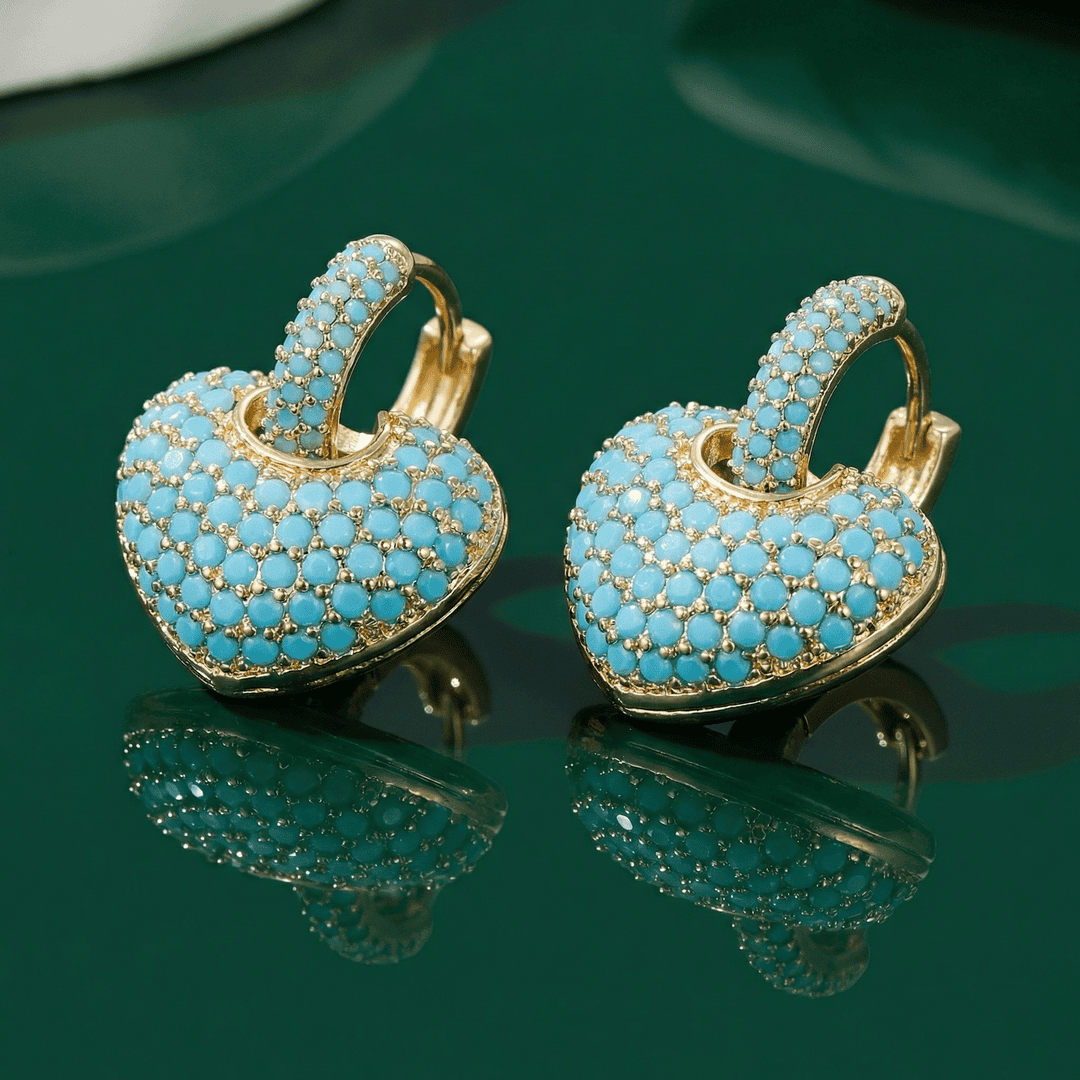 Turquoise Heart Pavé Lock Earrings