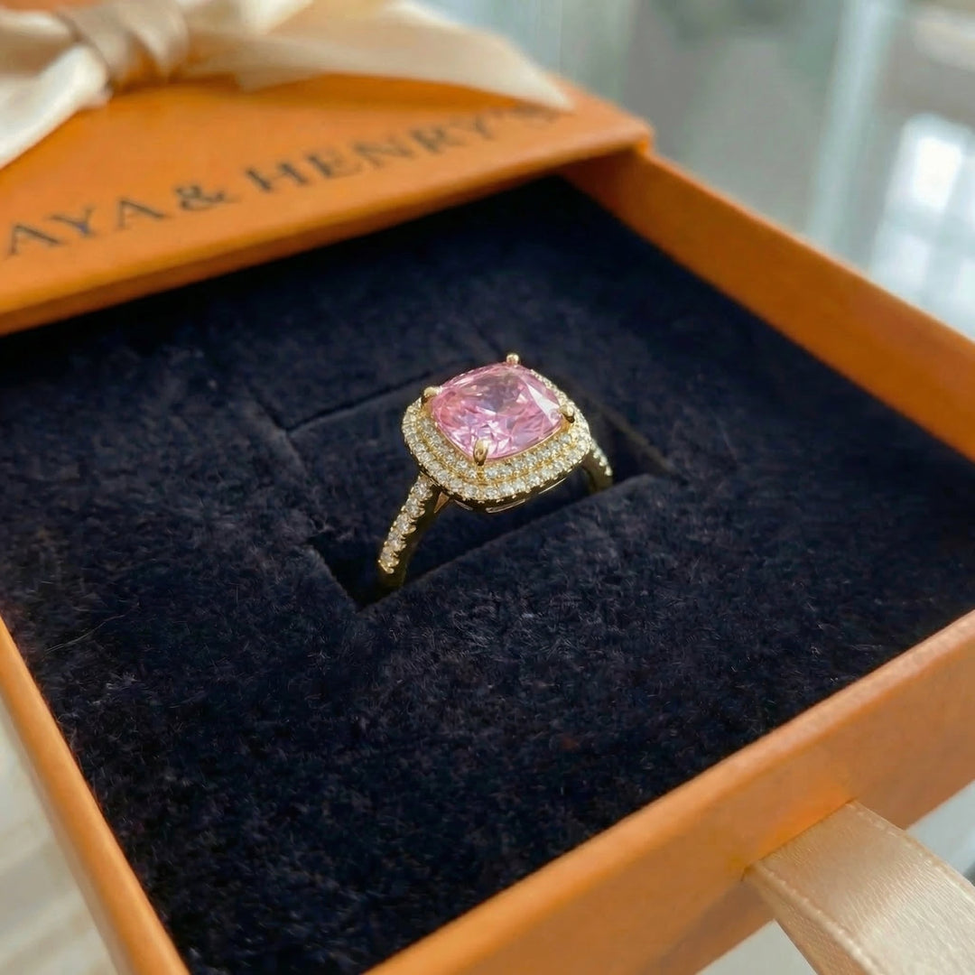 Cushion Pink Sapphire Ring | White Gold