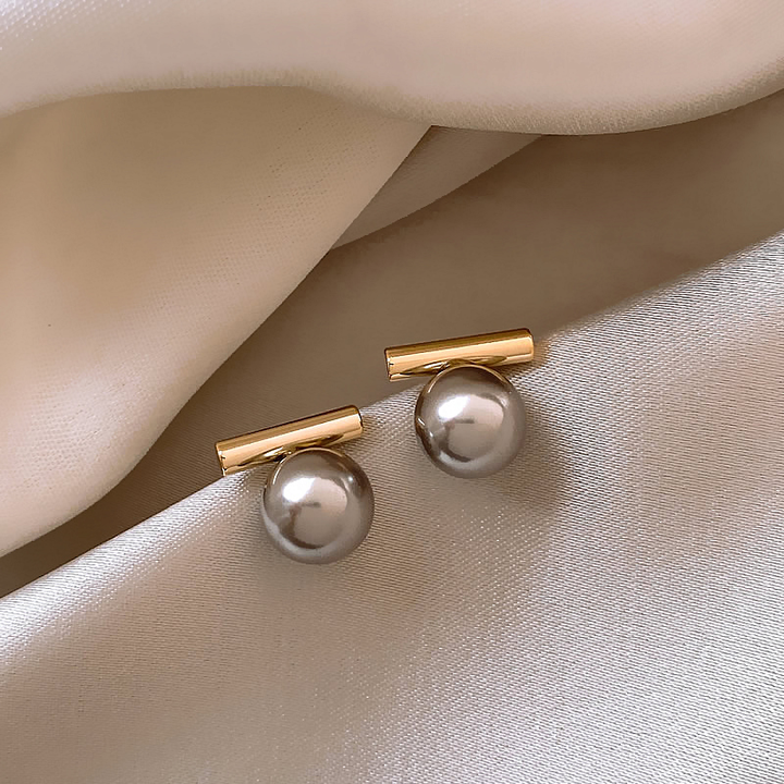 Gold Bar Pearl Stud Earrings