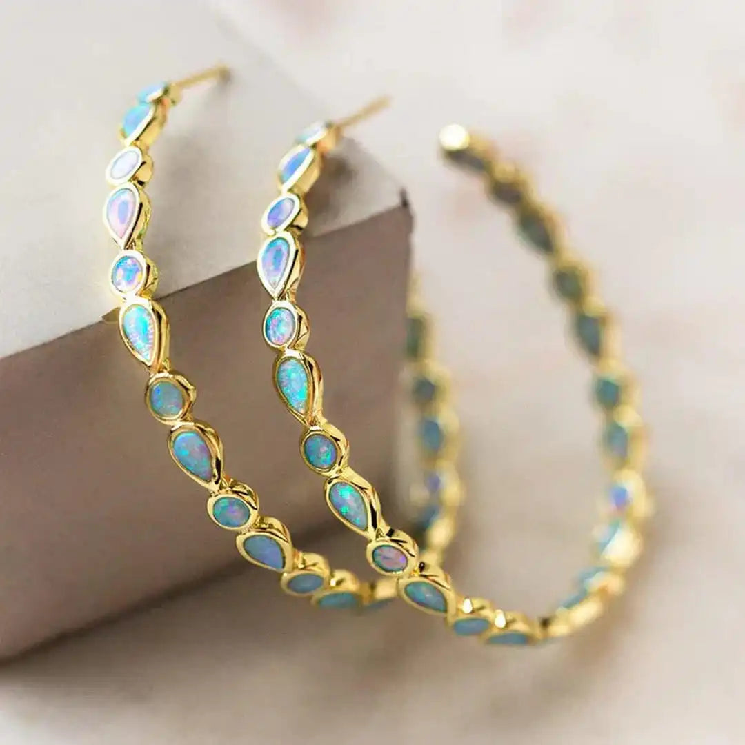 Antique Golden Circle Opal Earrings