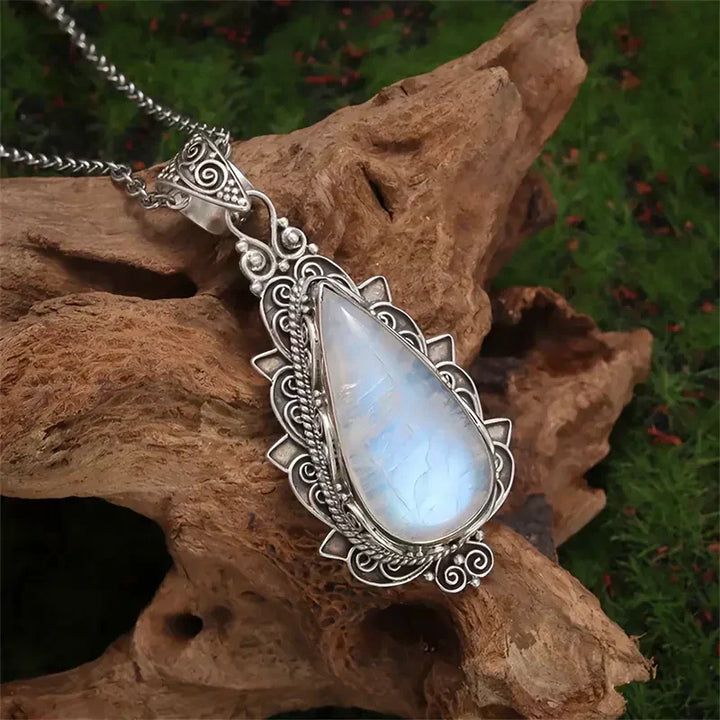 Antique Moonstone Drop Necklace | Silver