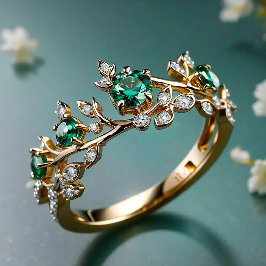 Green Exotic Zirconia Gold Ring