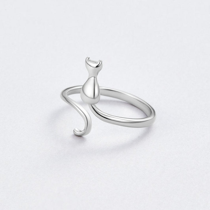 Silver Cat Motif Ring