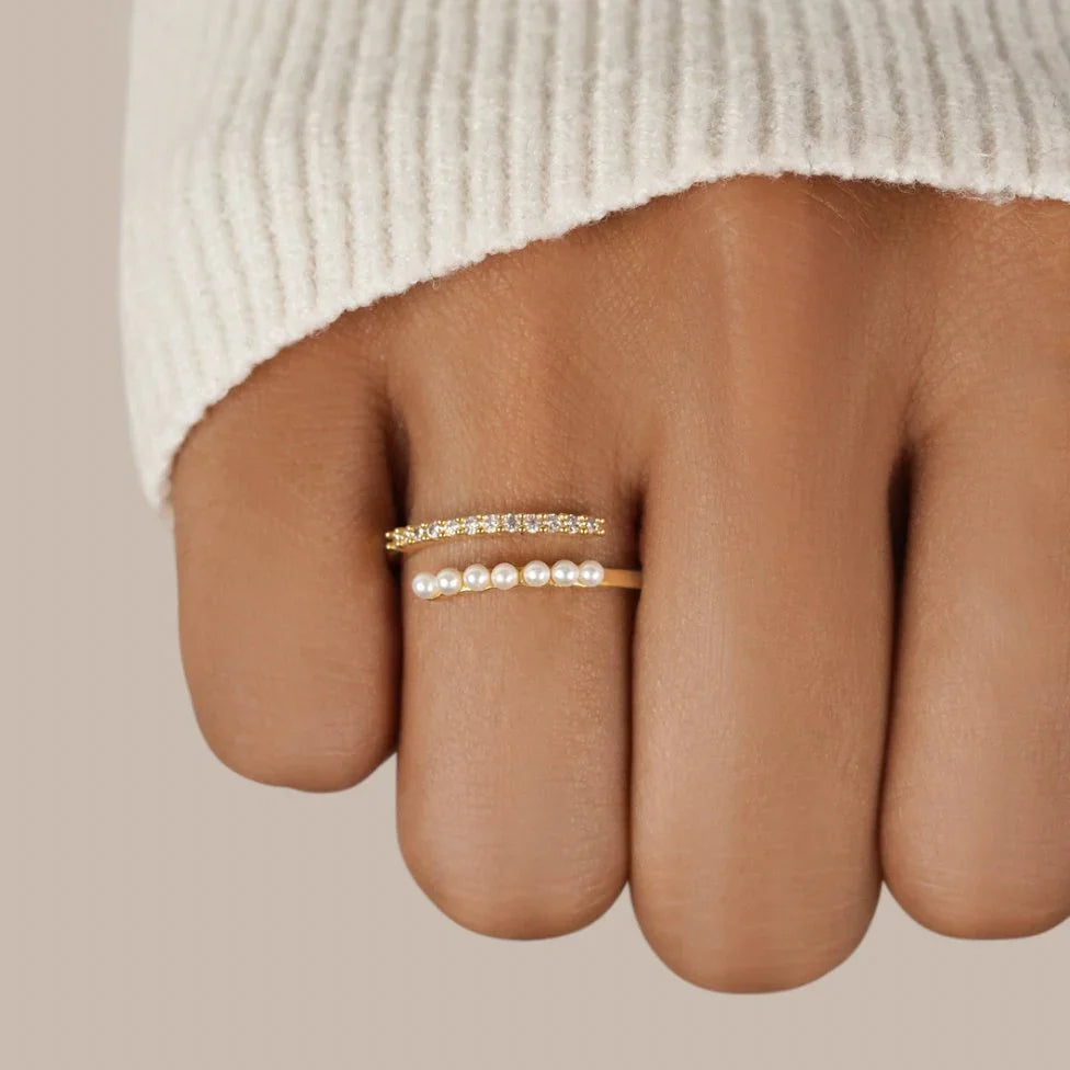 Virelle Pearl Crystal Open Ring | Gold